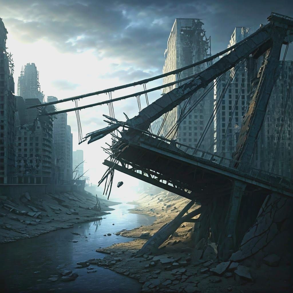 Post-Apocalyptic Bridge Over Dry Riverbed
