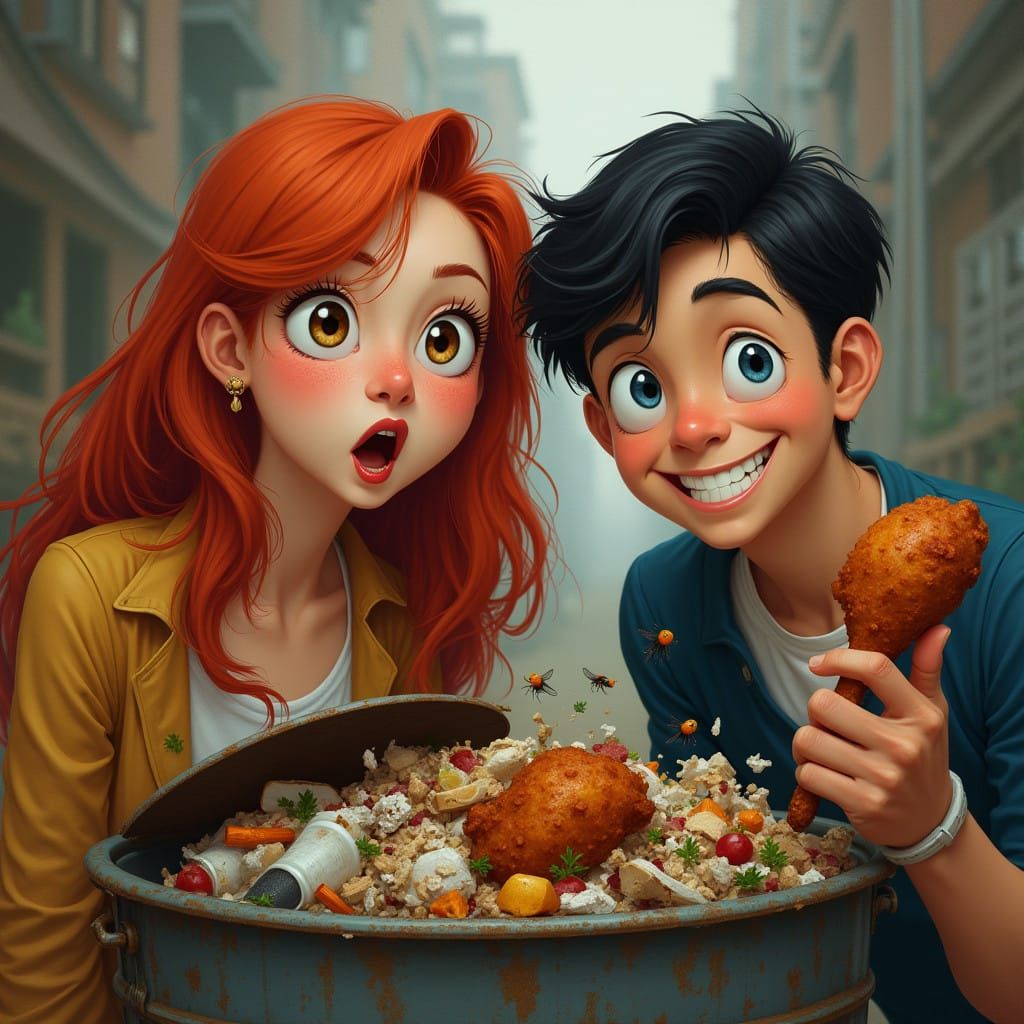 Fantastical Duo in a Whimsical Scene, with Vibrant Colors an...