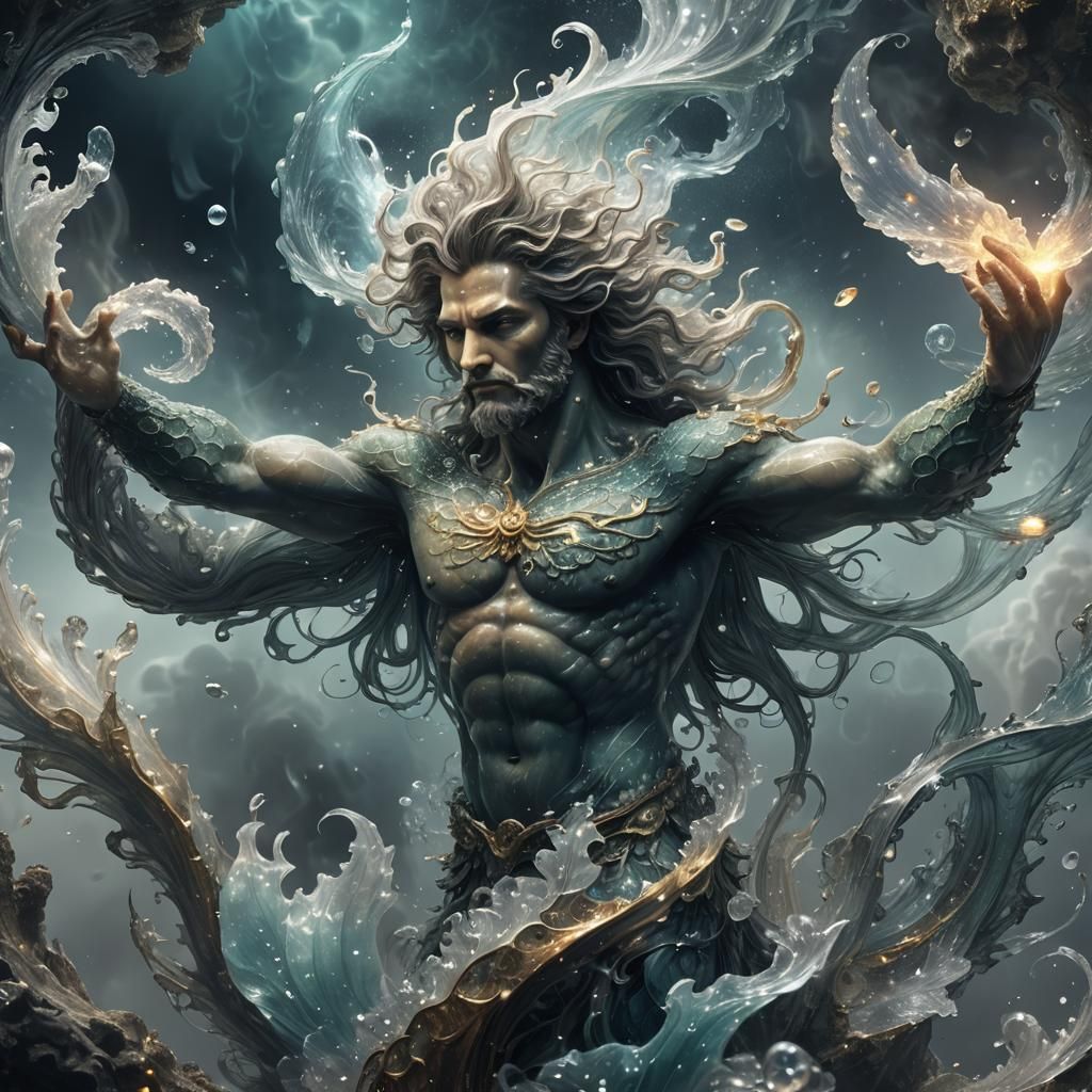 Fantasy Merman in Fractal Smoke: Digital Painting