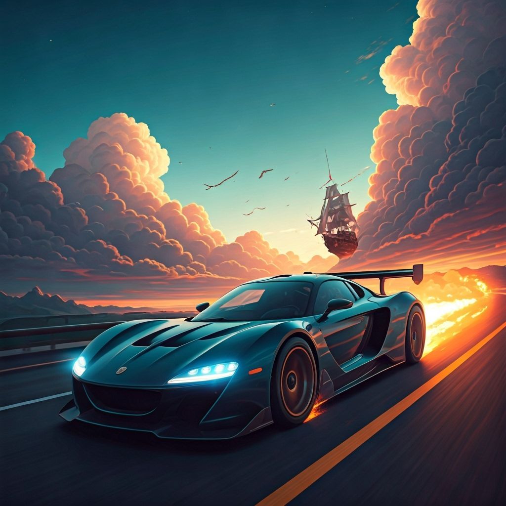 Rocket Pirate Ship Races Car in the Sky