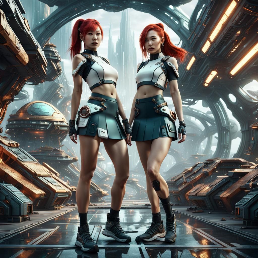 Sci-Fi Future Scene with Two Girls