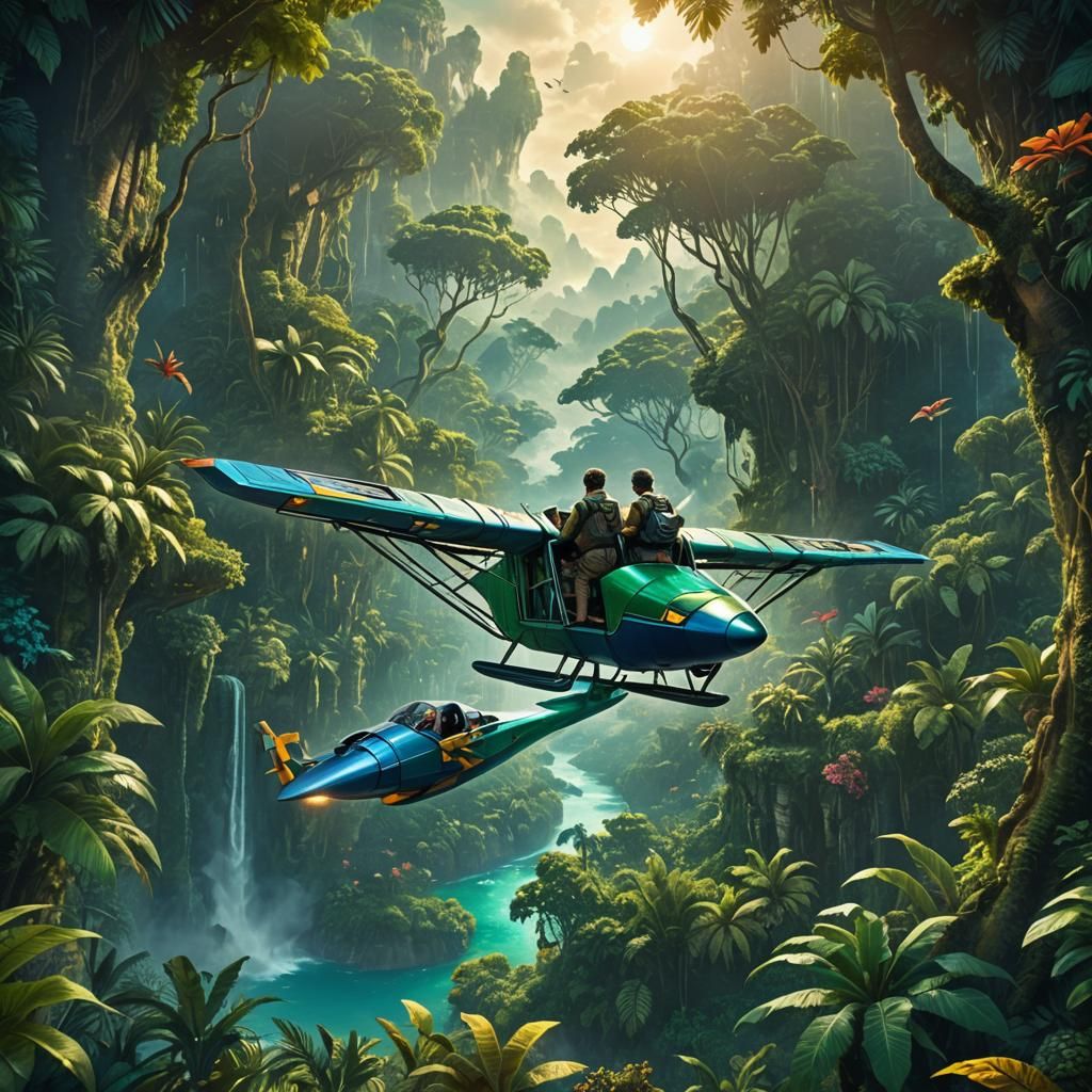 Tropical Jungle Aerial Adventure in Detailed Matte Painting