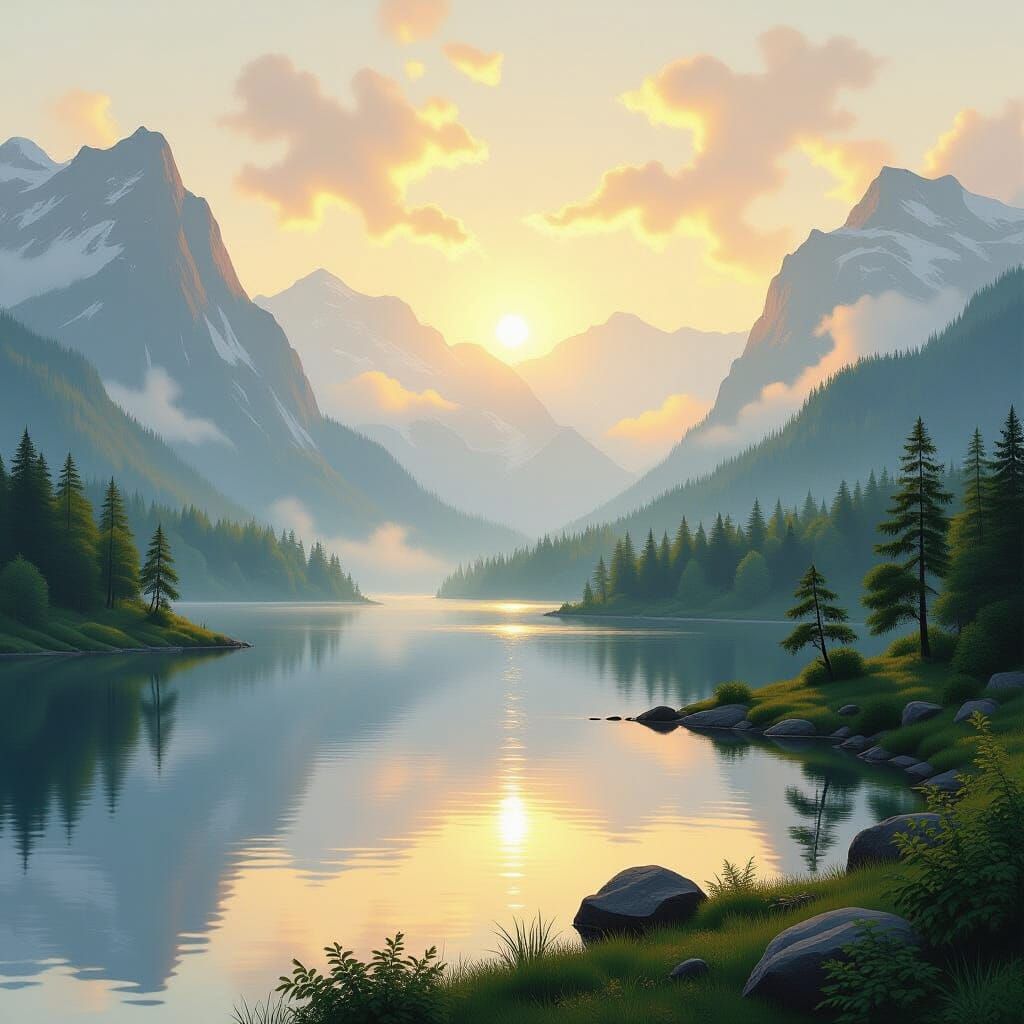 Serene Mountain Landscape in Romantic Style