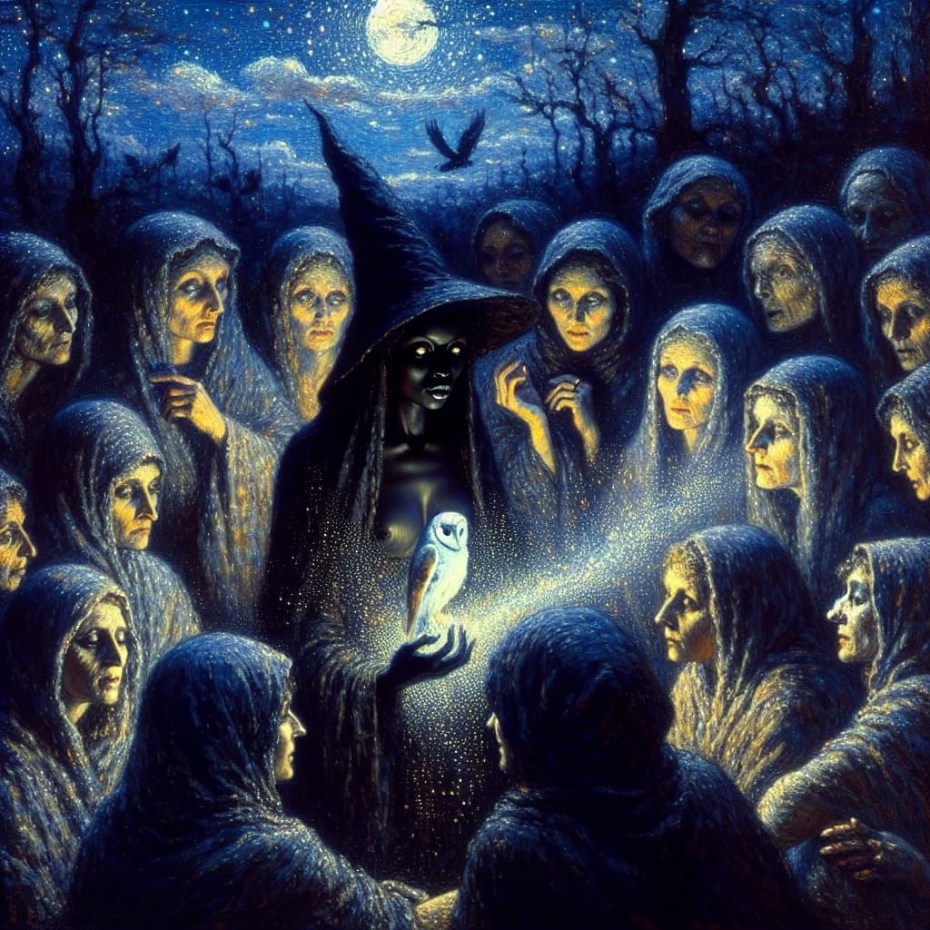 Witches' Moonlight Ritual With Ghostly Owl