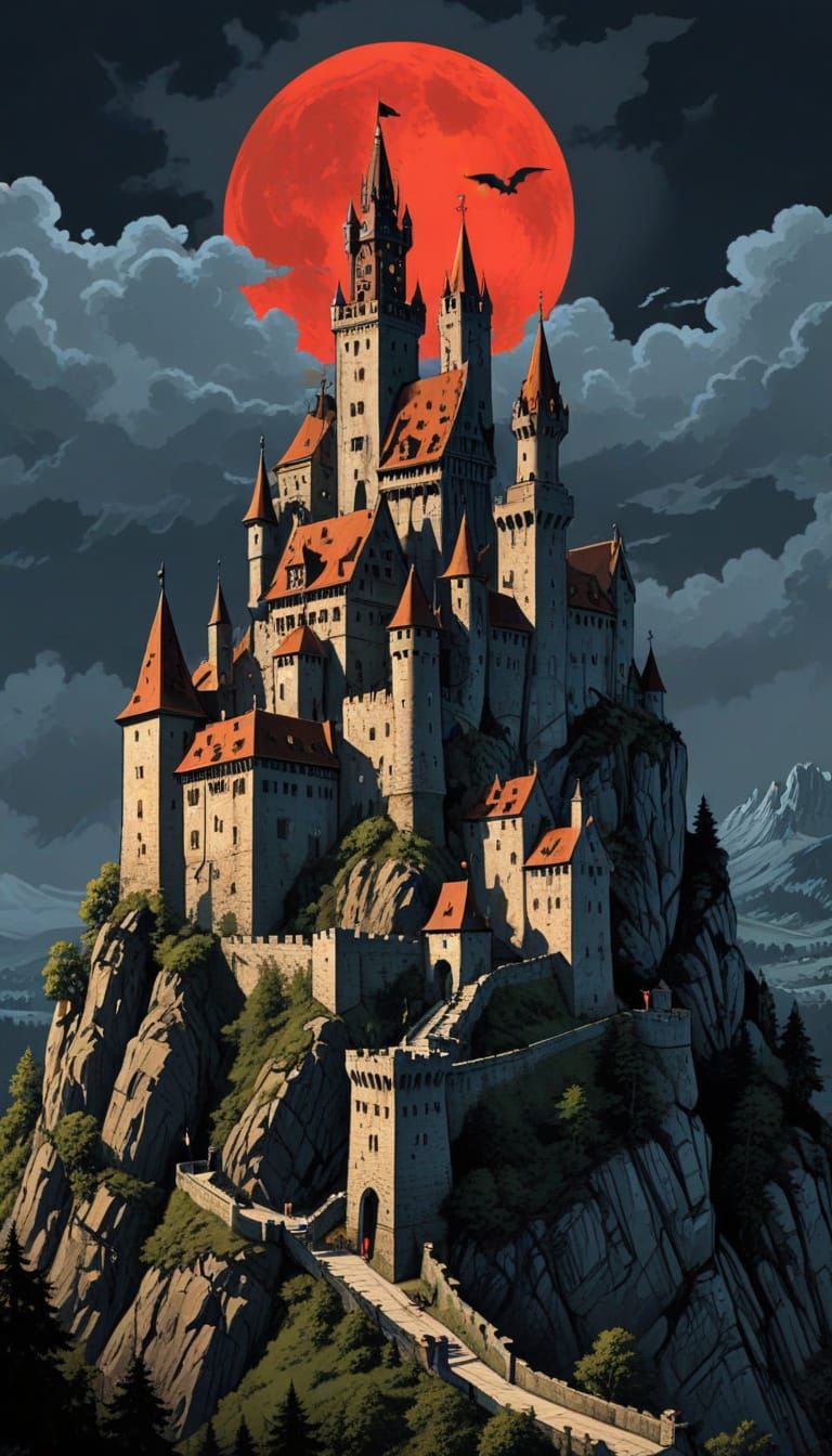 Dark Gothic Castle Diagrammed in Comic Book Style