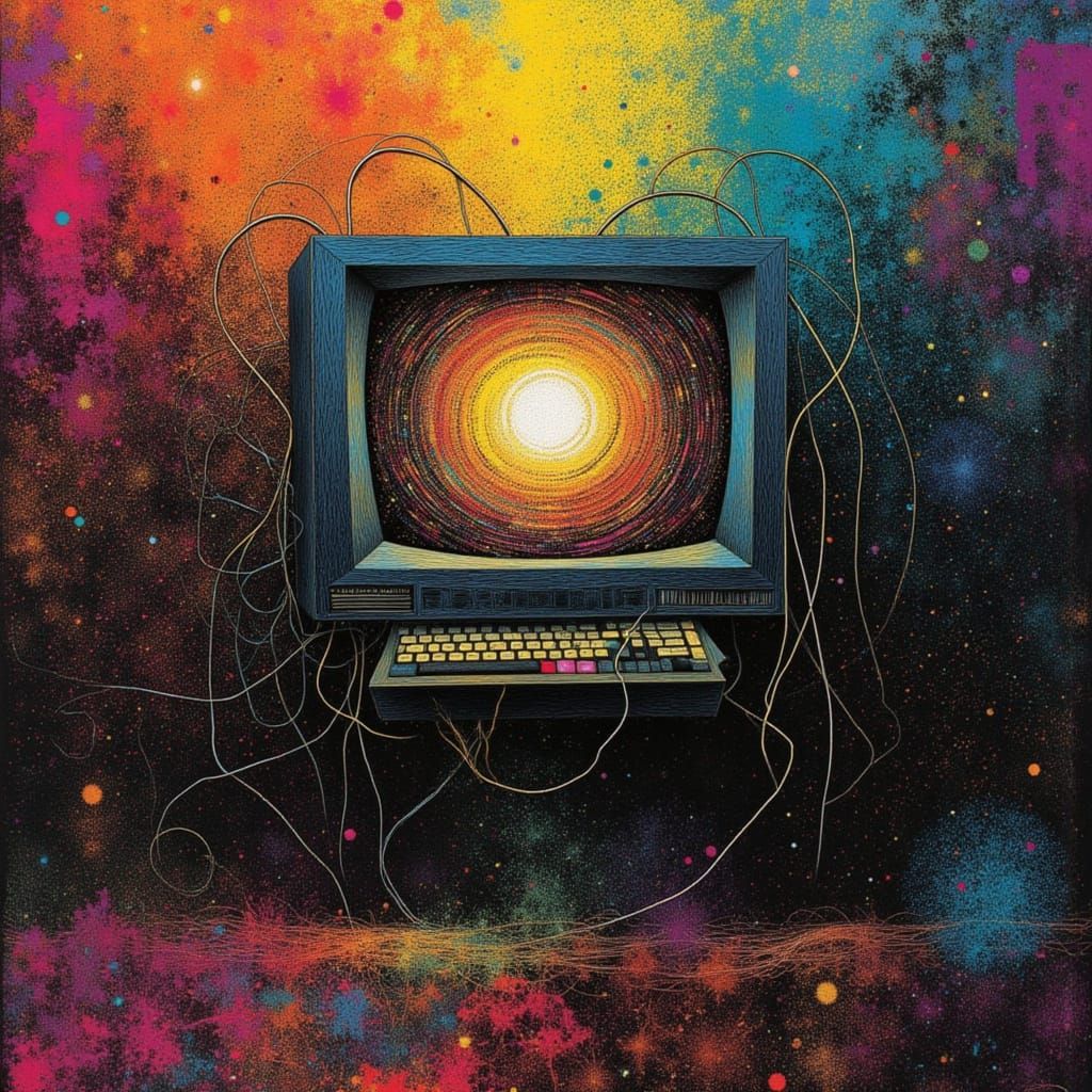 Surreal Digital Painting of Glitching Computer Monitor