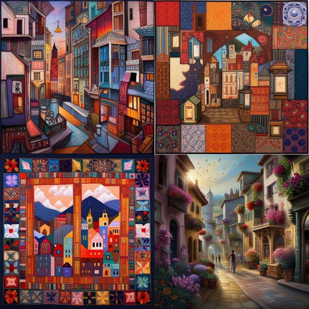 Vibrant Quilt: A Tapestry of Time, Detailed Matte Painting