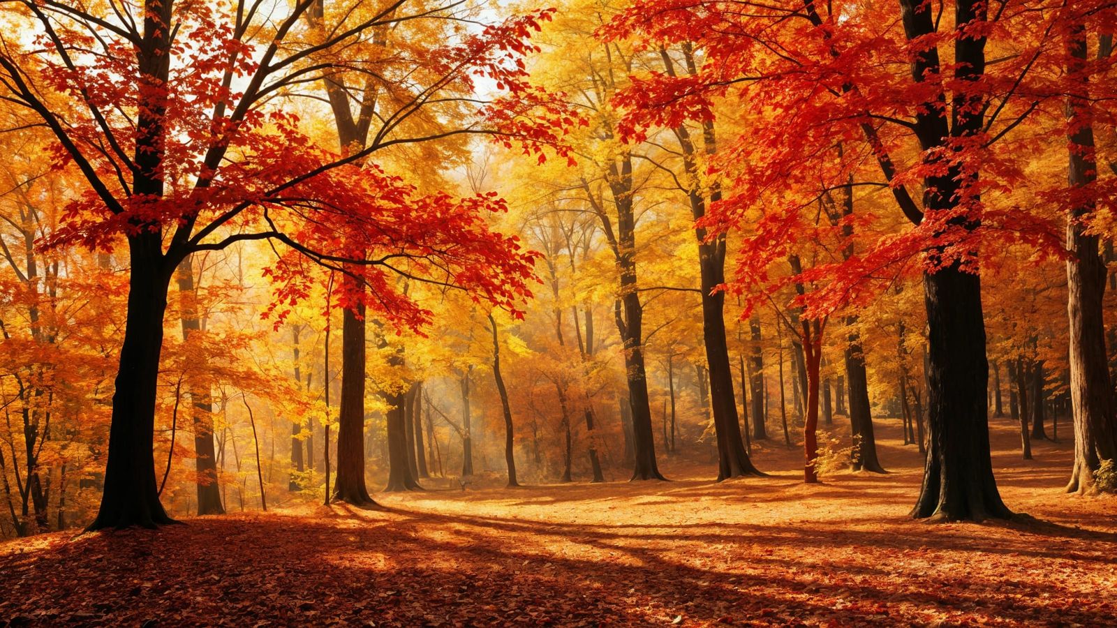 Vibrant Autumn Forest Desktop Wallpaper
