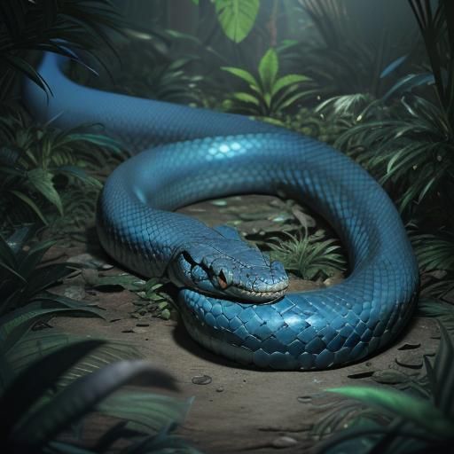 Detailed Blue Snake Slithering Through Jungle