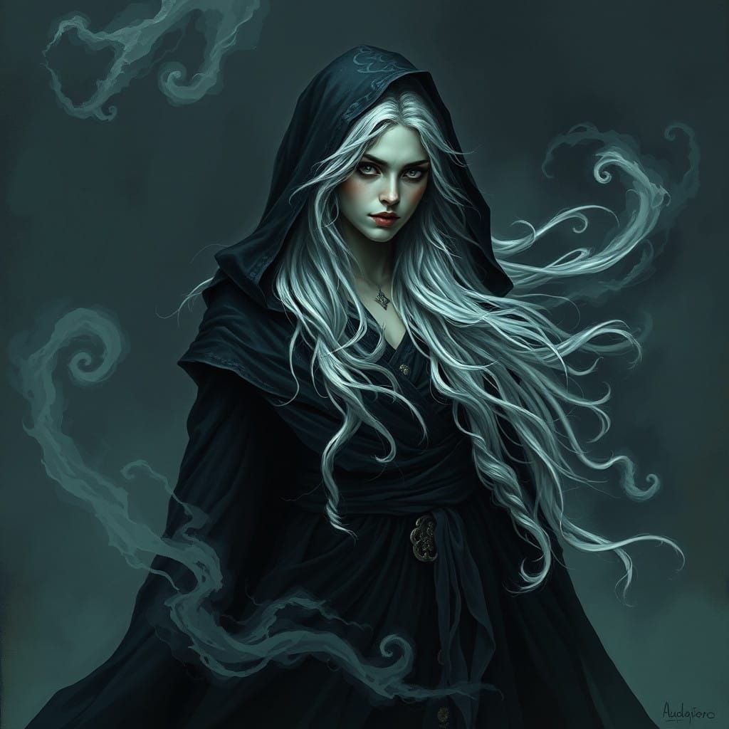 Ethereal Sorceress in Haunting Darkness