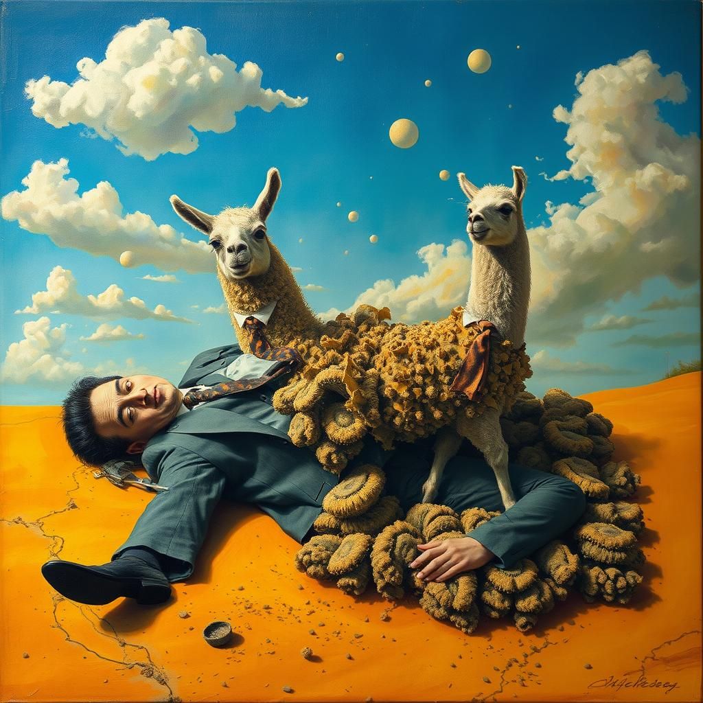 Surreal Dream: Civil Servant as Alpaca in Daliesque Landscap...