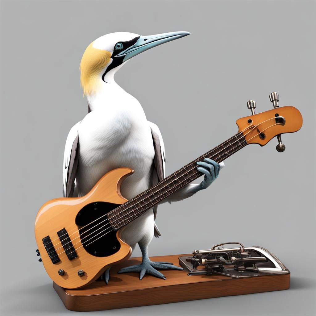 Gannet Bird Playing Bass Guitar
