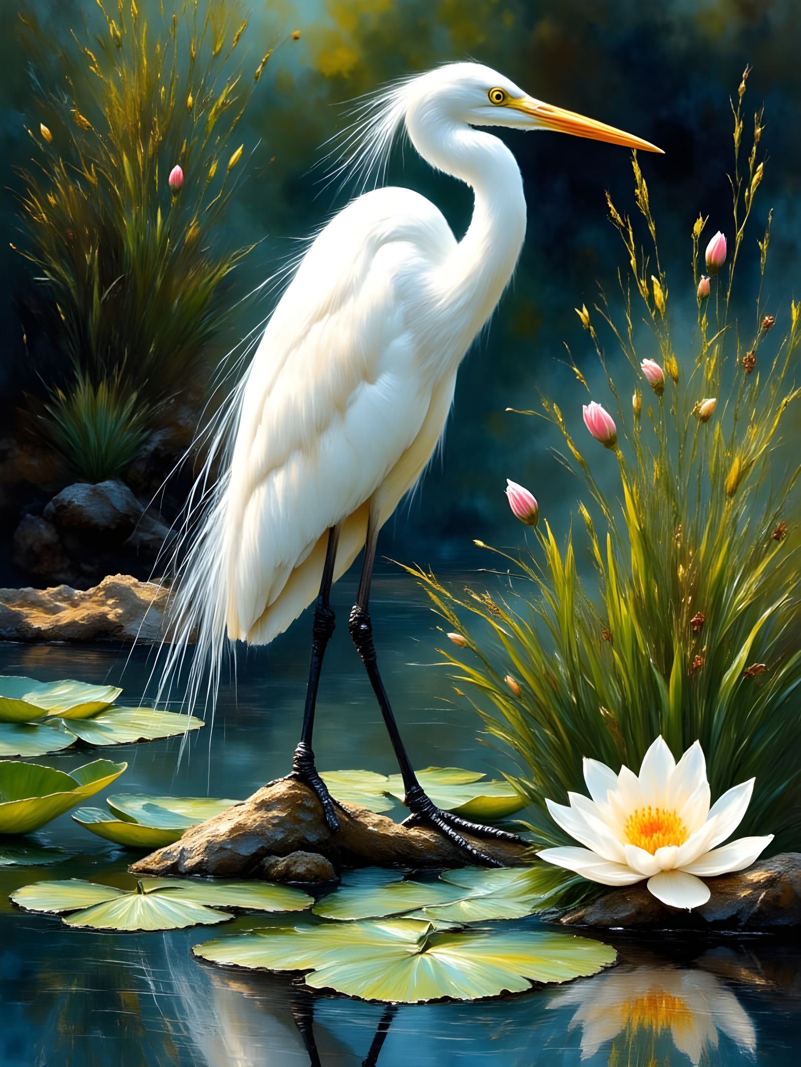 Egret and Lily