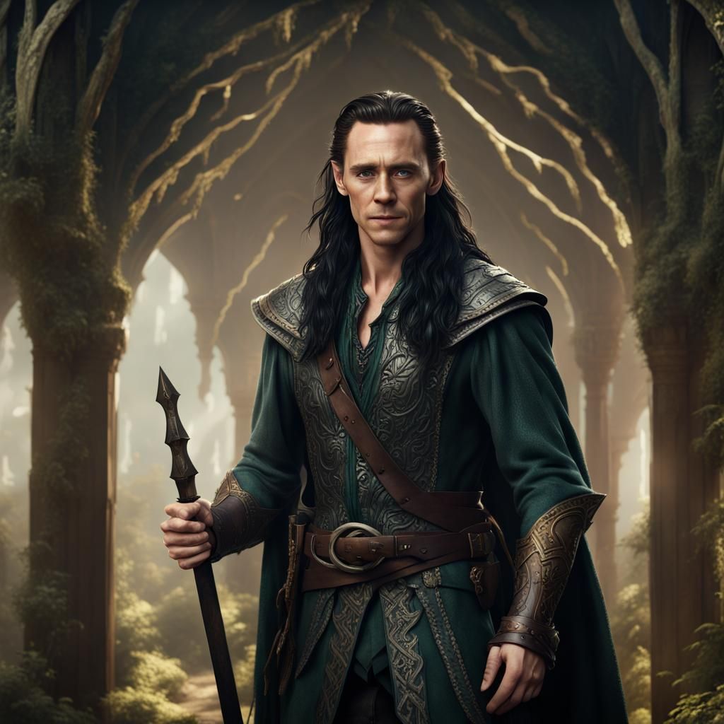 Elf with Long Hair and Quiver in Detailed Painting