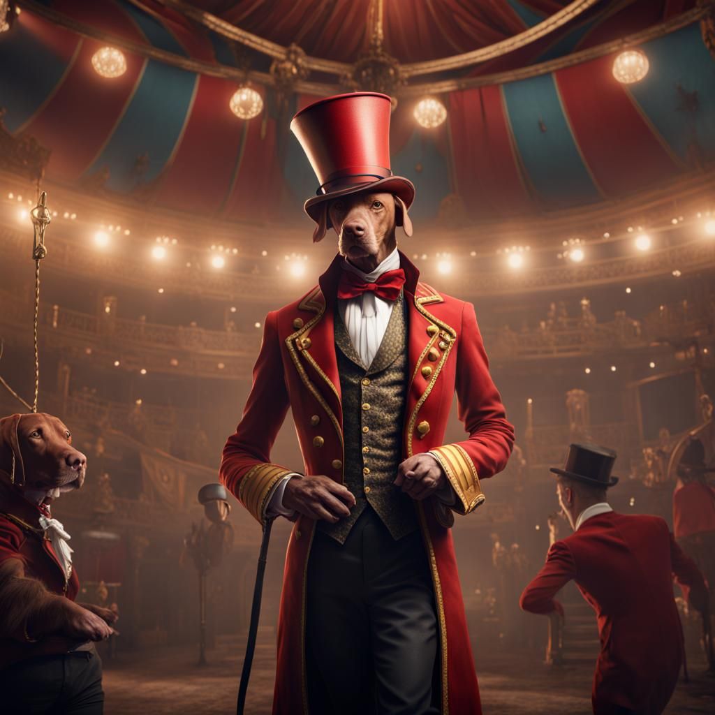Vizsla as Circus Ringmaster: Detailed Digital Painting