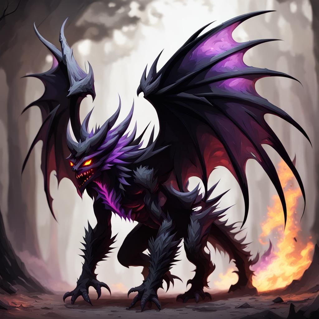 Shadowy Demon with Fiery Spikes and Black Wings
