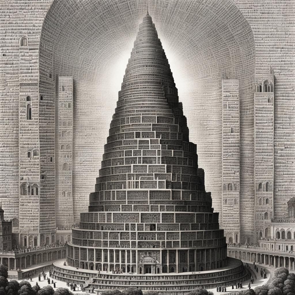 Hyperdetailed Ink Drawing of Babel Tower