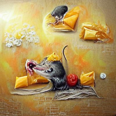 Detailed Painting of a Rat Eating Cheese