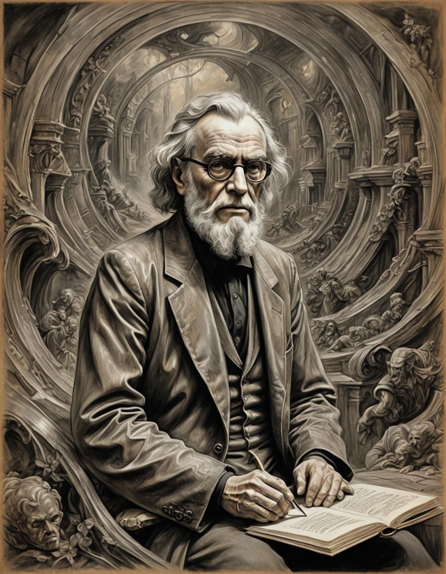 Isaac Asimov Portrait in Avant-Garde Chalk Style