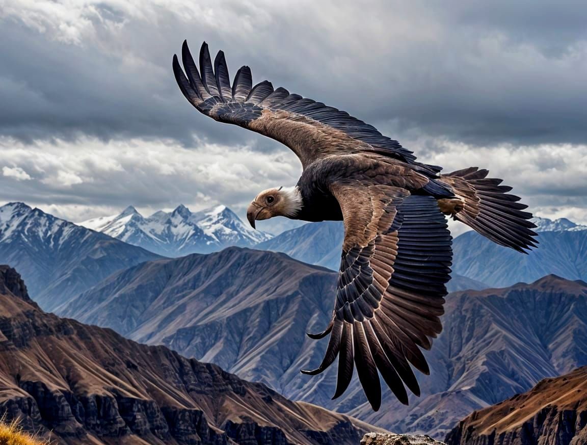 Andean Condor Gliding Over Mountain Peaks