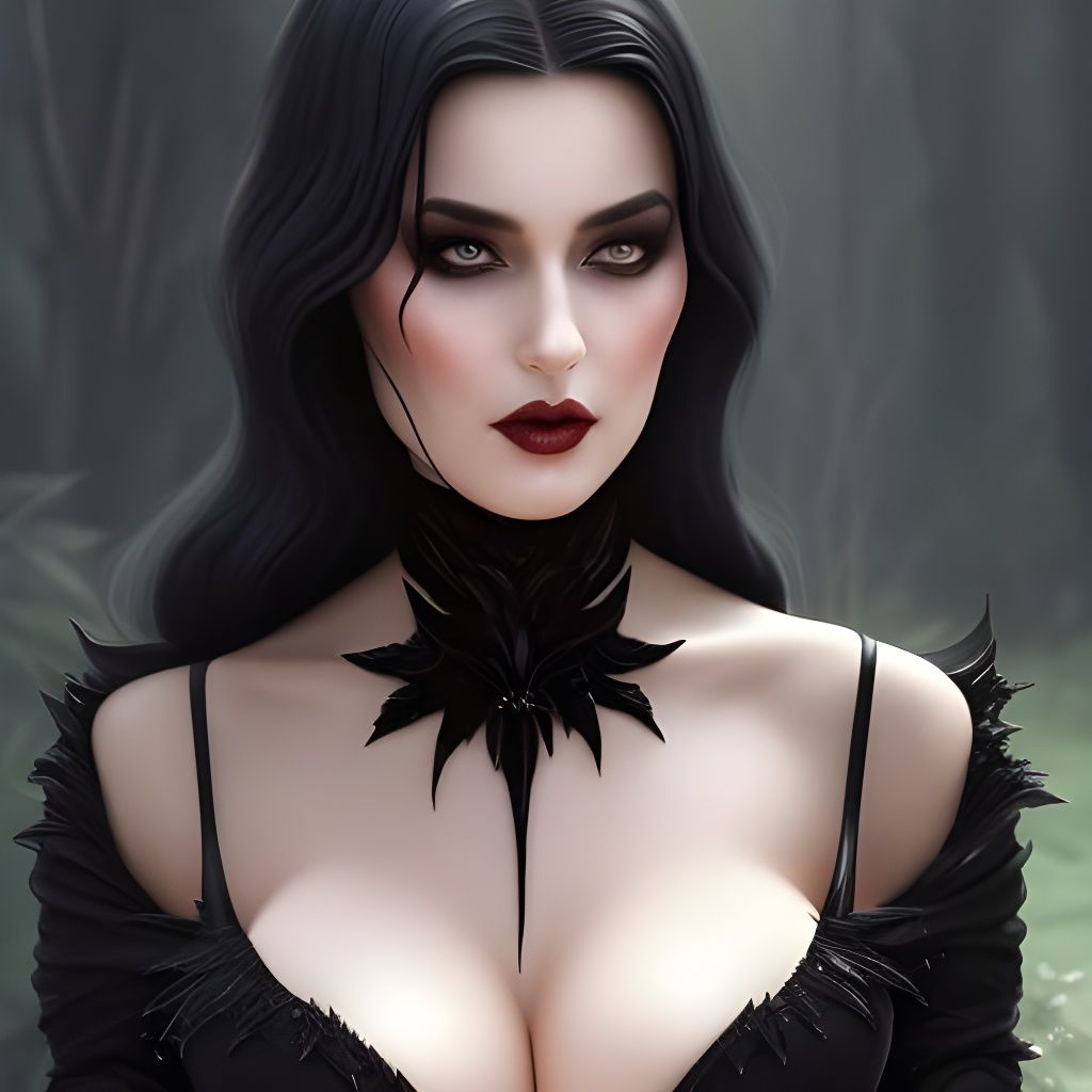 Beautiful Witch in Dark Forest: Digital Art
