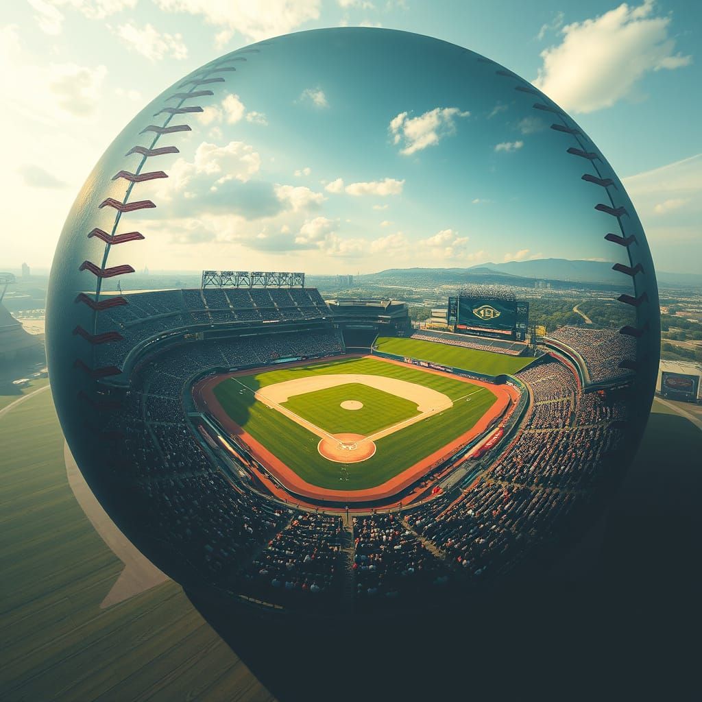 Stadium Inside a Baseball: Futuristic Double Exposure