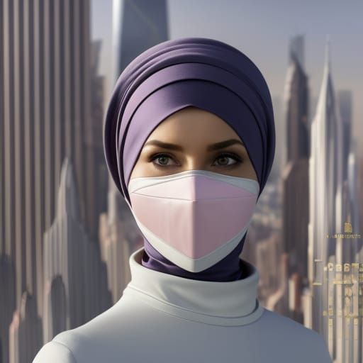 Woman in Hijab and Facemask: Hyperdetailed Portrait