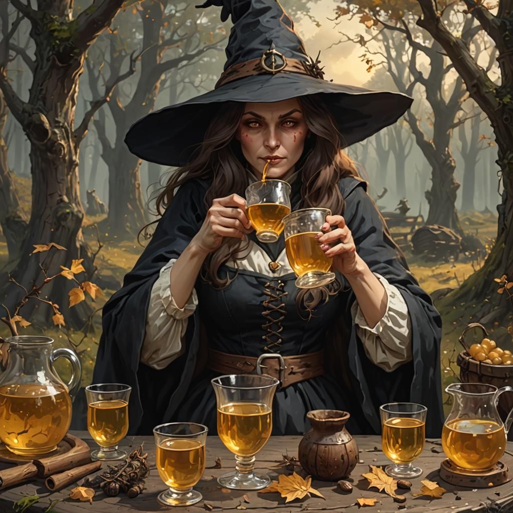 A Witch Drinking Mead to Gain Power