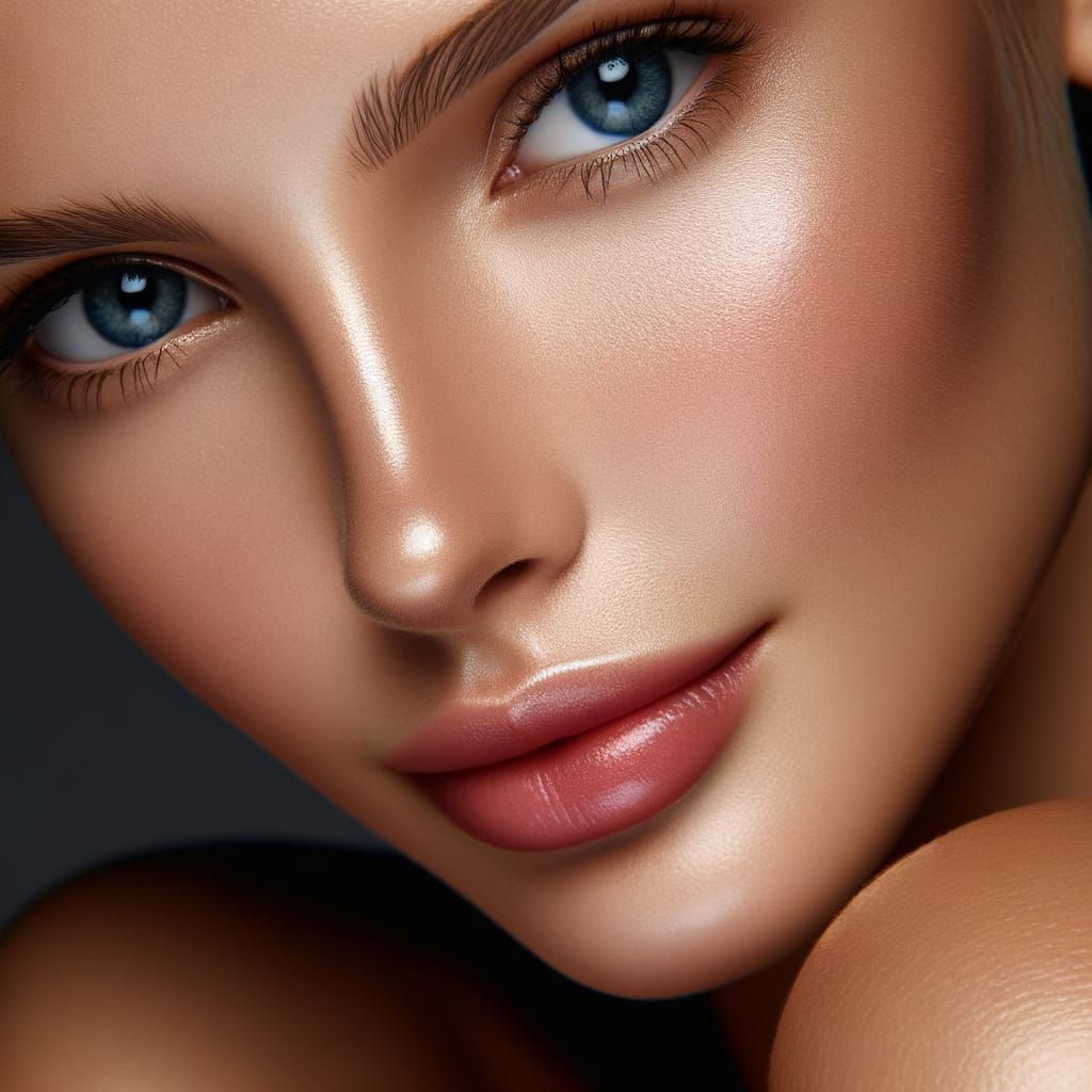 Beautiful Woman's Face With Alluring Blue Eyes