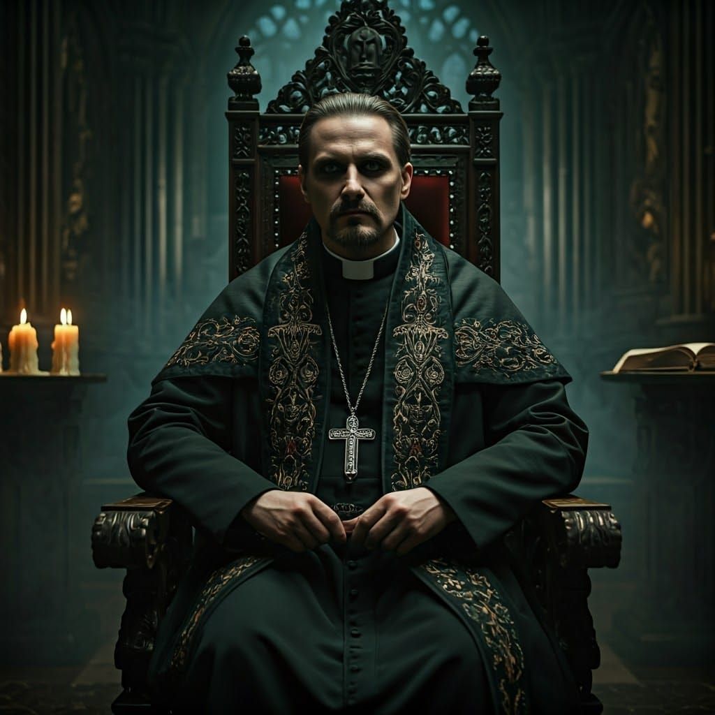 Victorian Gothic Priest in Mystical Sanctuary