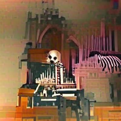 Eerie Skeleton Playing Organ in the Dark