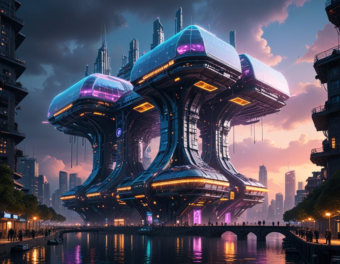 Surreal Solarpunk Megastructure Radiates Energy in Neon Glor...
