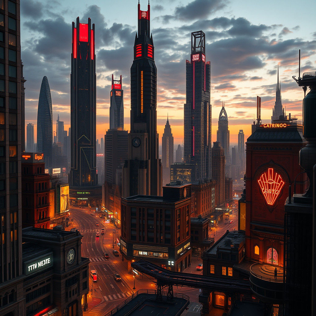 Futuristic Metropolis at Dusk in Hyperrealistic Detail