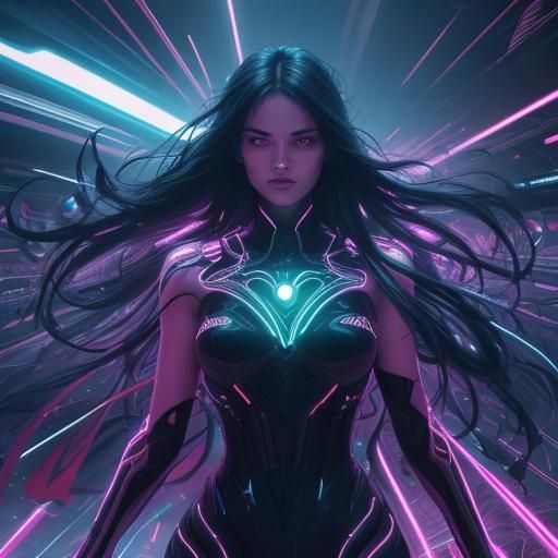 Hourglass Figure in Surreal Neon Art