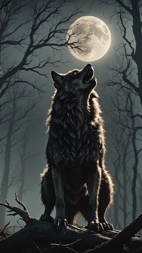 Epic Cinematic Still: Werewolf in Dark Forest