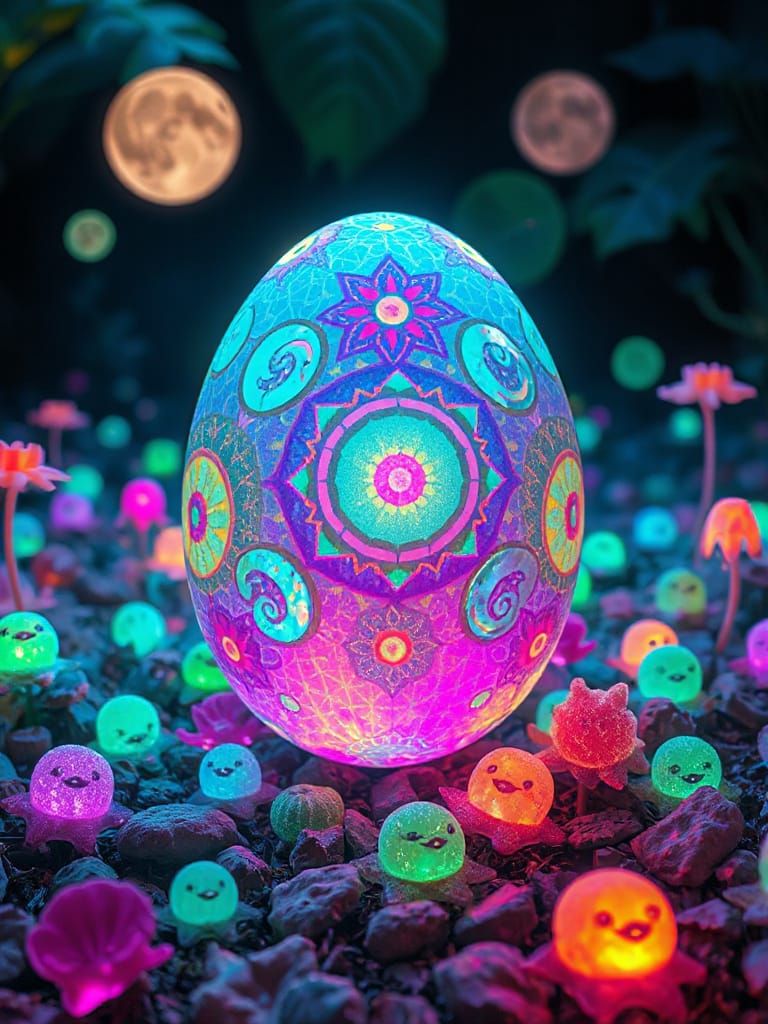 Bioluminescent Egg in Psychedelic Gummy Candy World