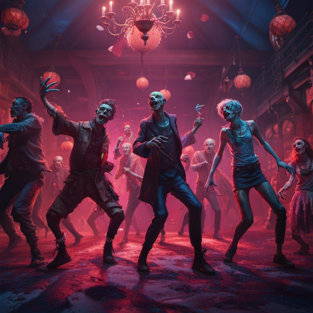 Zombie Disco Dancing in Detailed Matte Painting