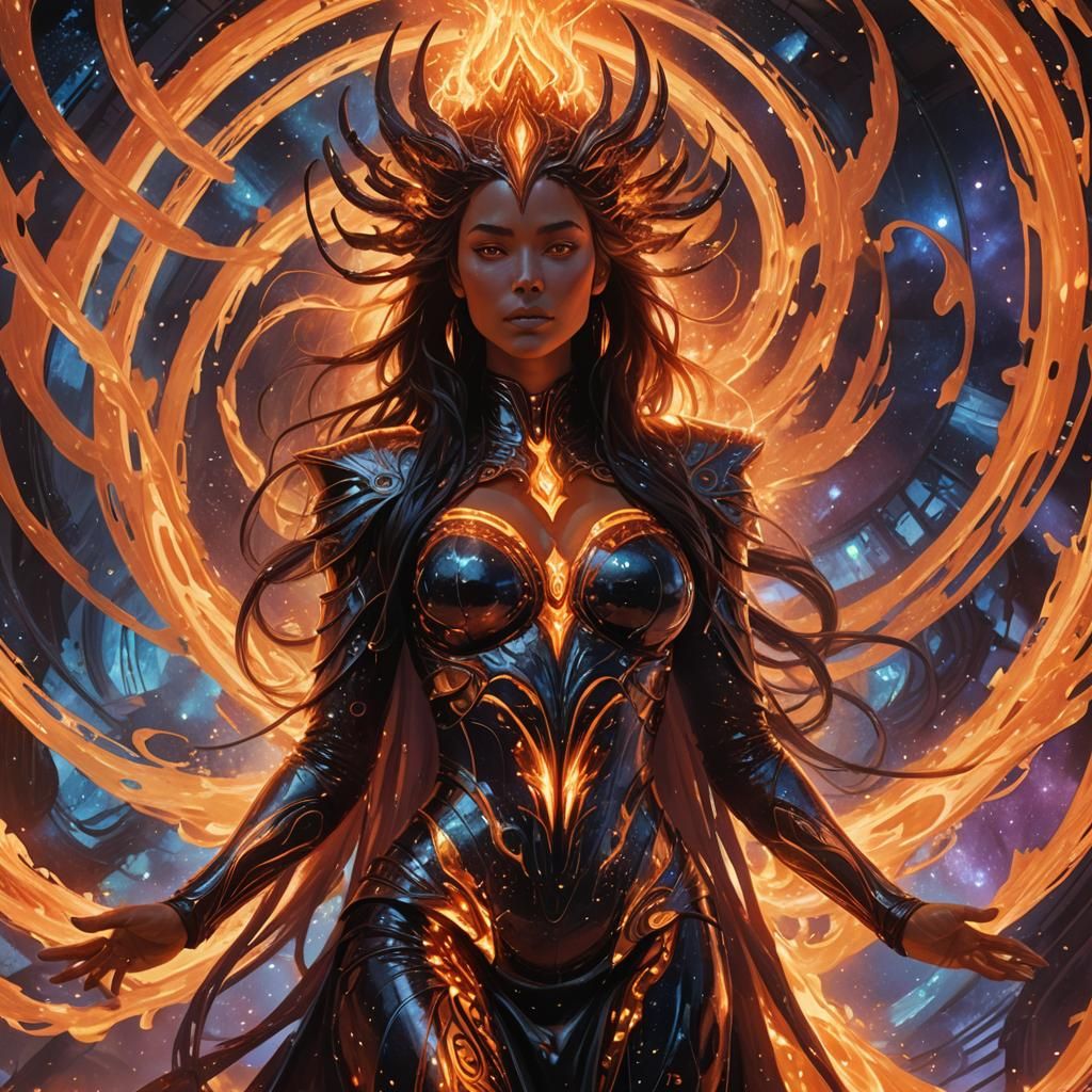 Cosmic Fire Goddess in Fantasy Concept Art