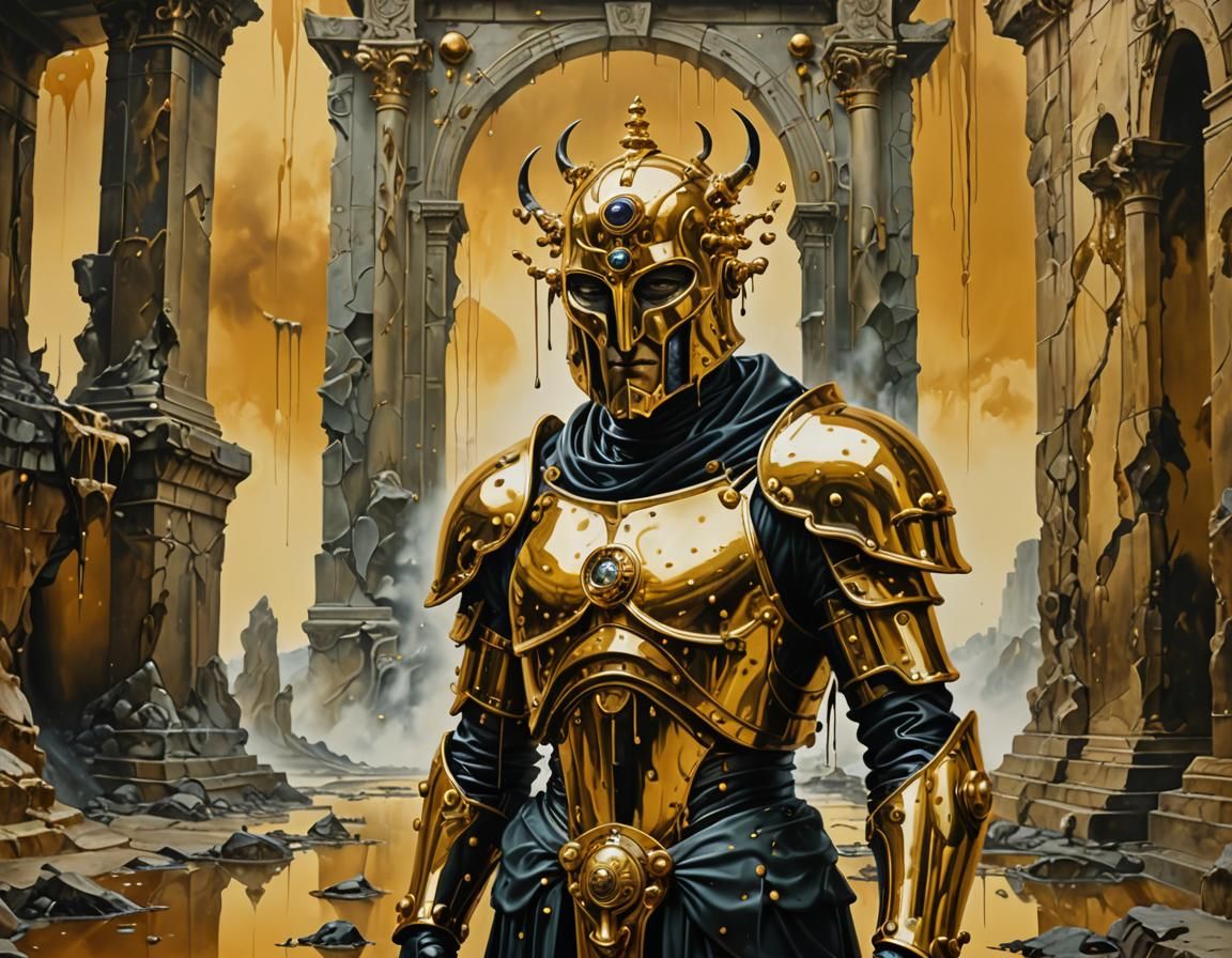 Shattering Armor Reveals Dreamlike Figure in Surreal Oil Pai...