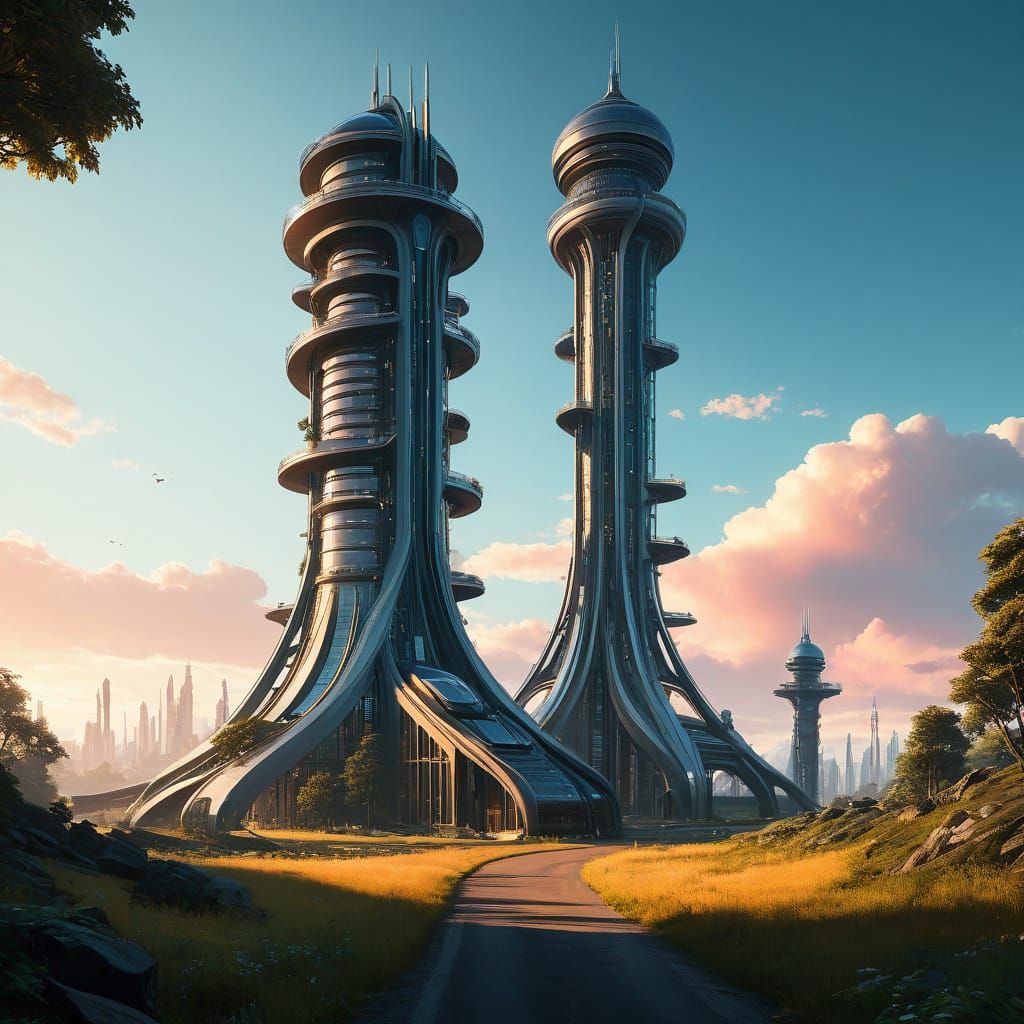 Surreal Solarpunk Tower in Organic Futurism Style