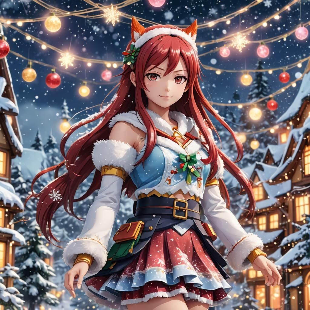 Erza Scarlet in Winter Wonderland: 3D Anime Art