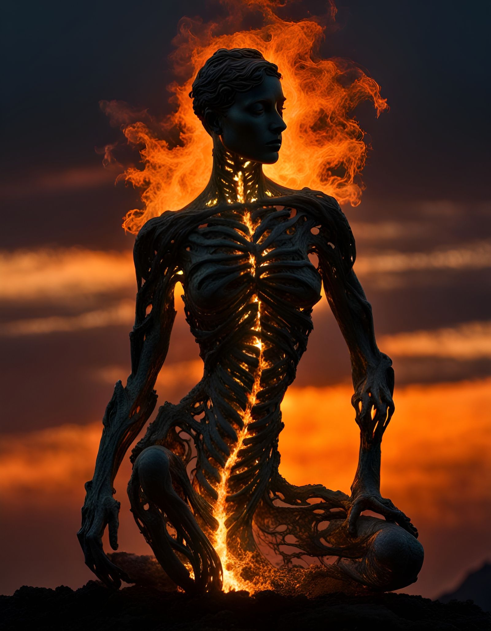 Fiery Silhouette in Urban Landscape