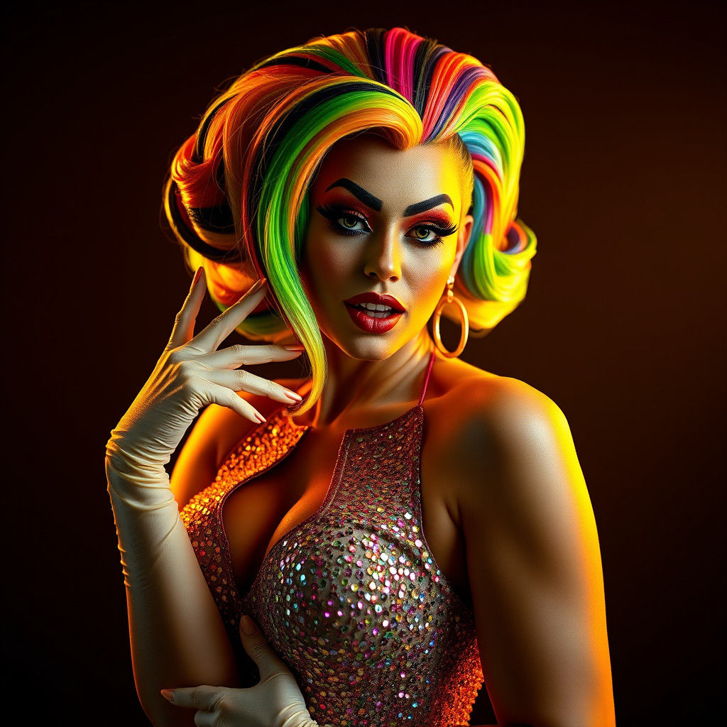 Rainbow Drag Queen in Hyperrealistic Cinematic Style