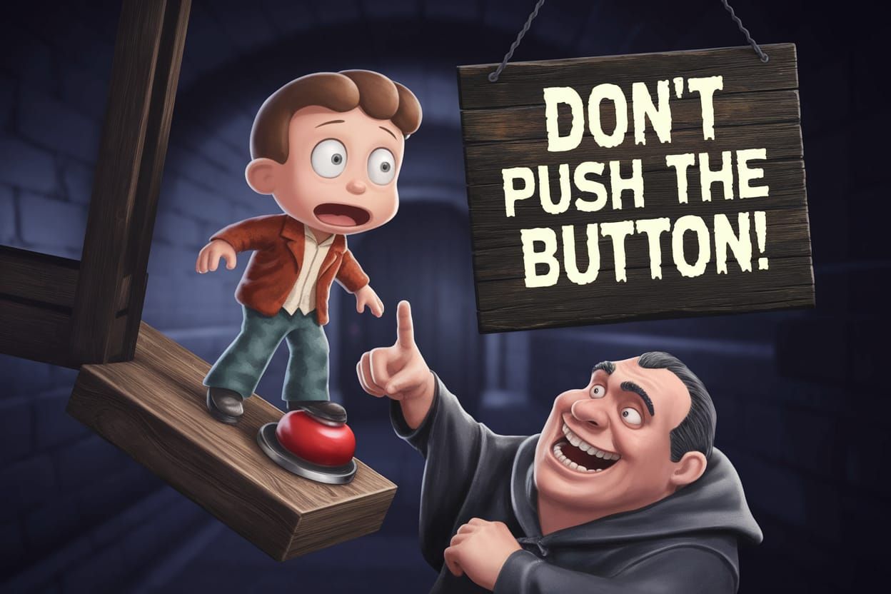 Cartoon Boy Teeters on the Brink of Disaster in a Spooky Cel...