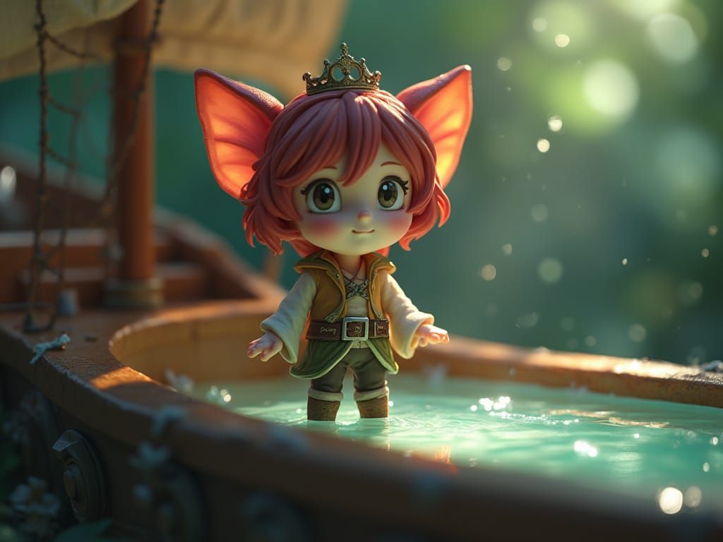 Pixie on Toy Pirate Ship in Anime Style