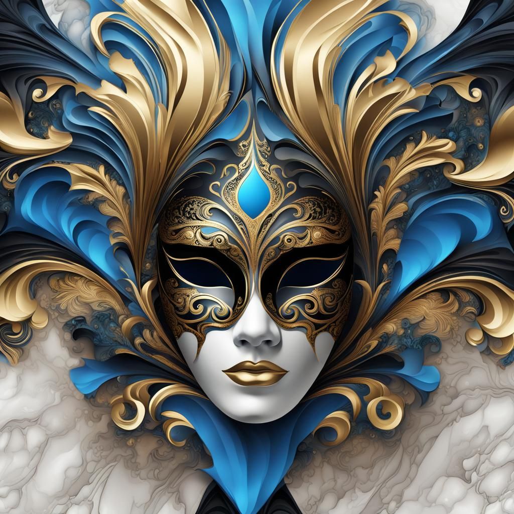 Detailed Venetian Mask with Gold and Floral Accents