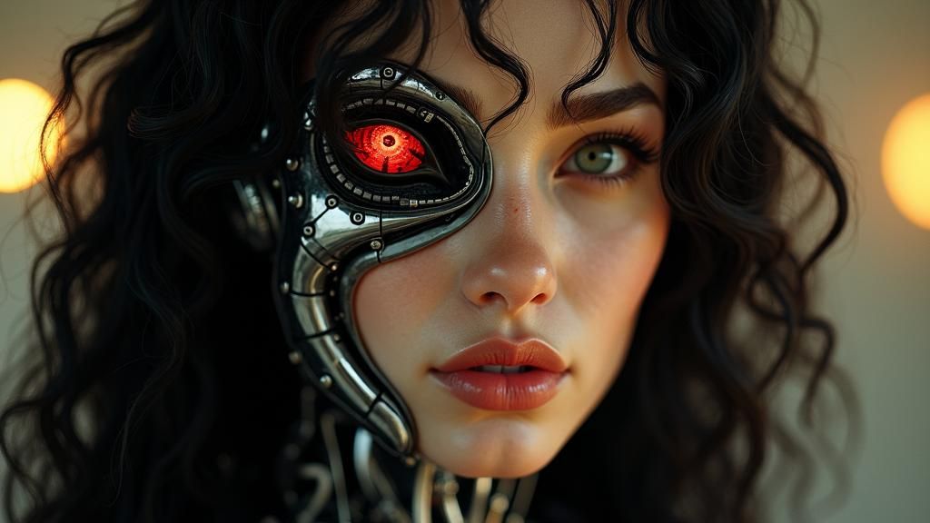 Striking Female T800 Hybrid in Cinematic Style