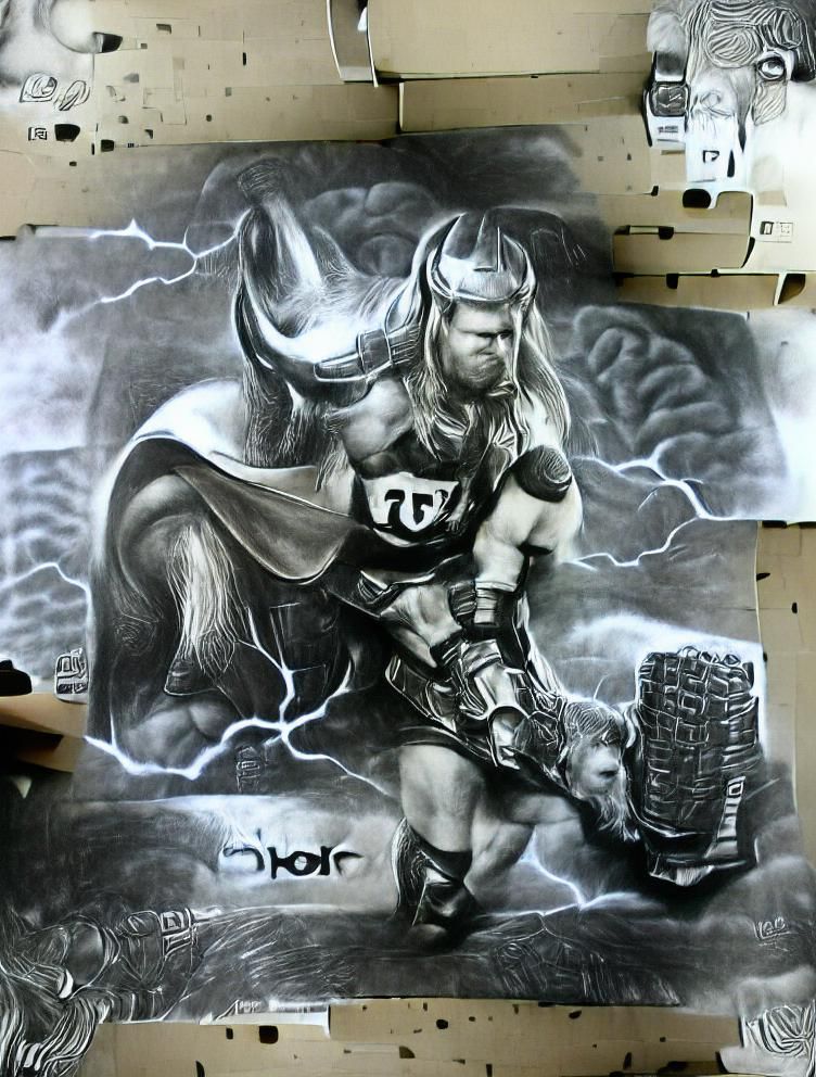 Thor Charcoal Drawing in 16K Resolution