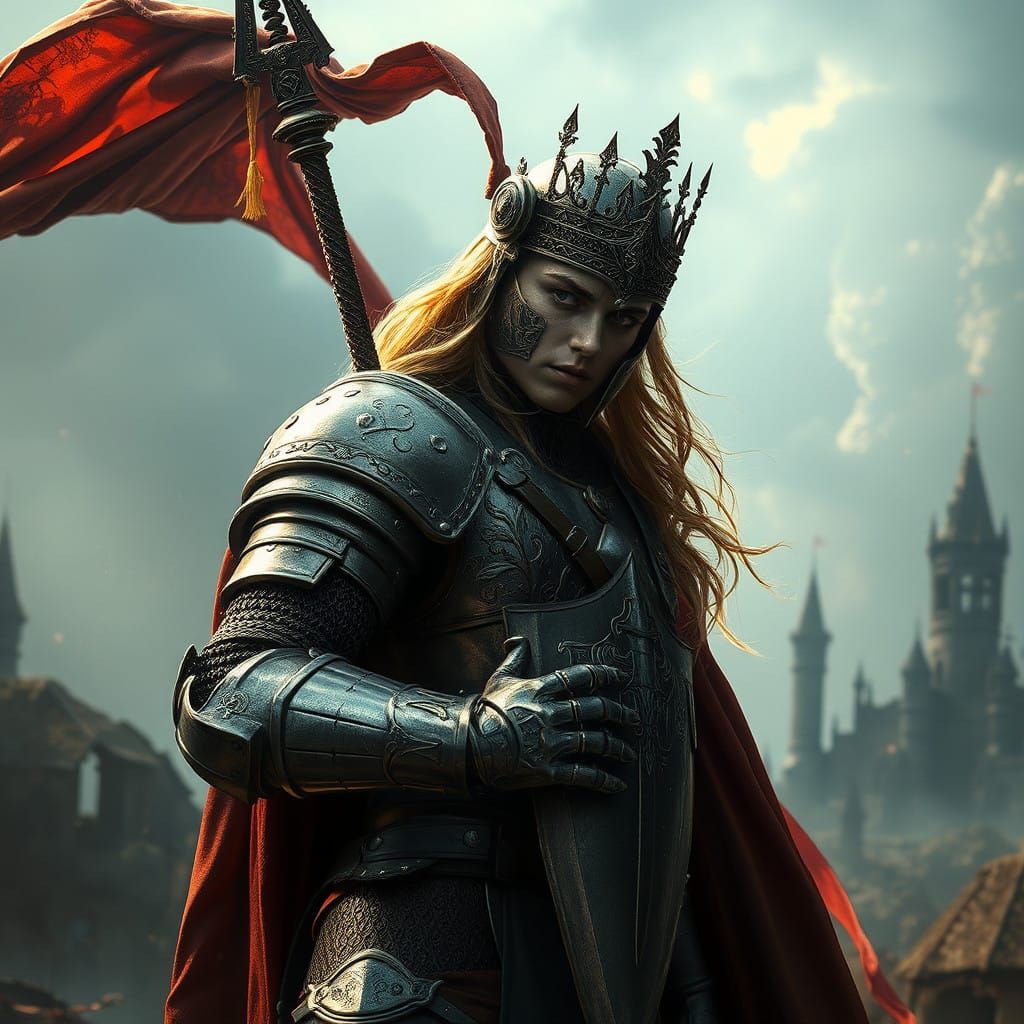 A Knight Guards the Princess in a Majestic Digital Scene