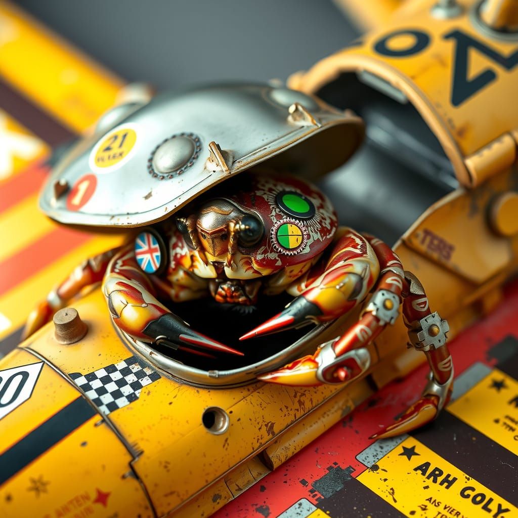 Surreal Hermit Crab Sheltering in Toy Airplane